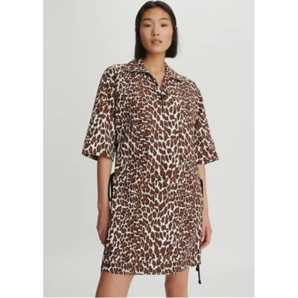 Tory Burch Brown Animal Leopard Print Reva Collared Shirt Dress, Size 4 - Picture 1 of 10